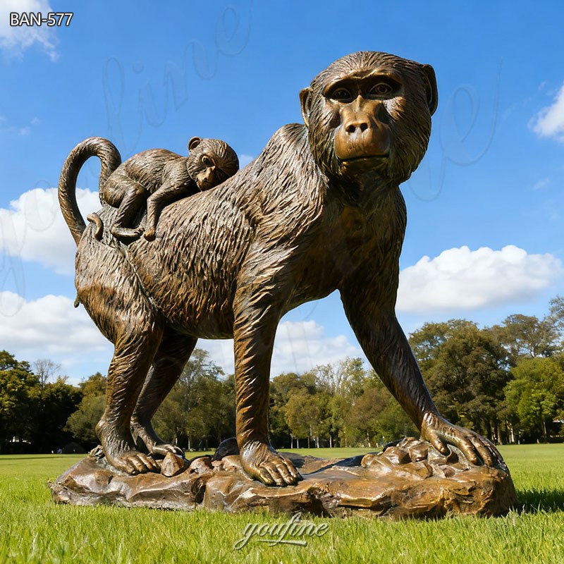 bronze life size monkey sculptue