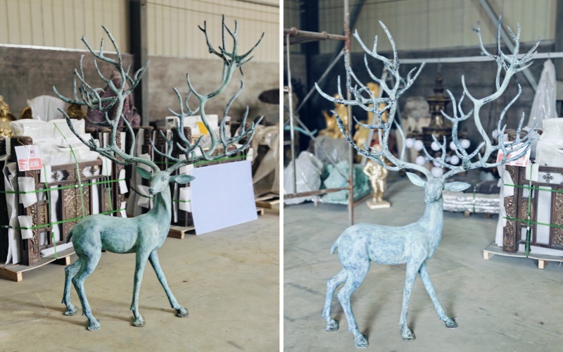 bronze life size deer yard ornamentafter patina