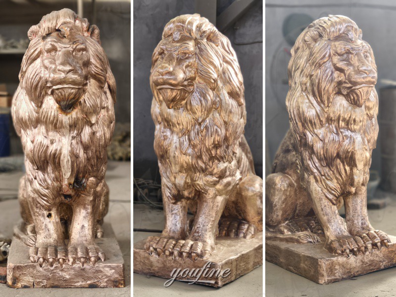 front porch lion statues after polishing
