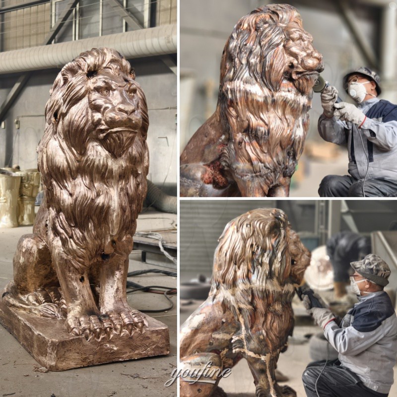 front porch lion statues polishing