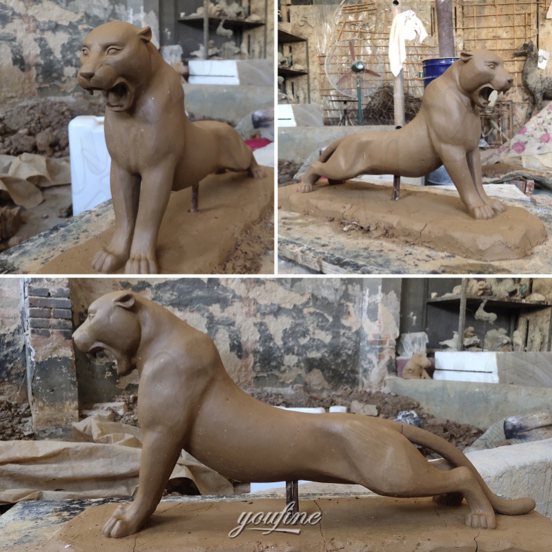 black panther garden ornament clay model