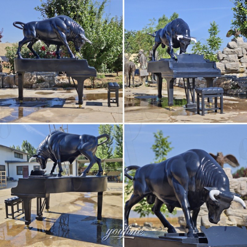 different angle of black bull statue
