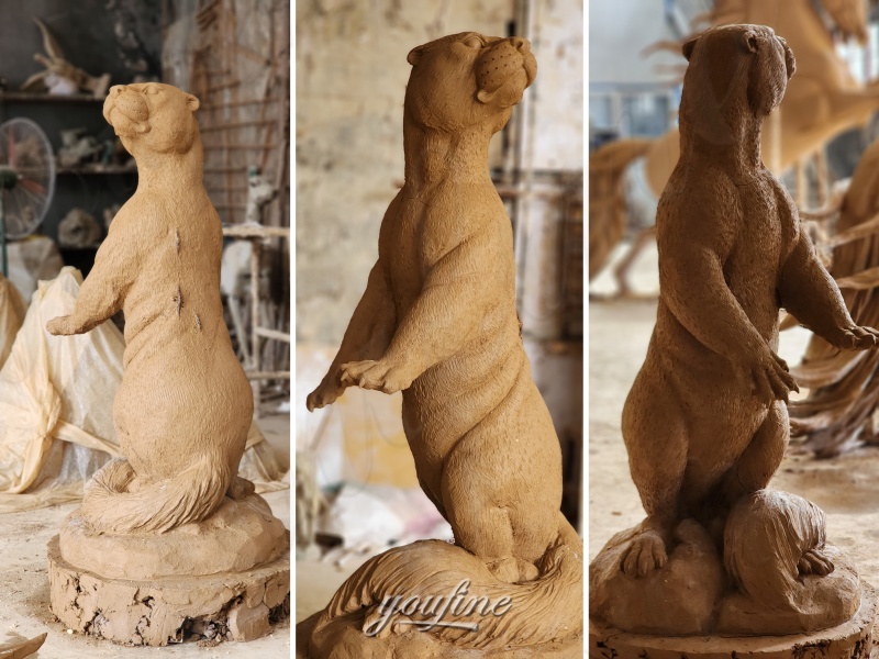 different angle of standing otter sculpture clay model