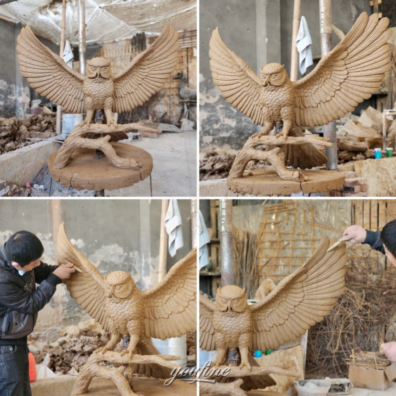 large garden owl statue clay model