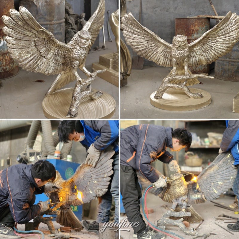 large garden owl statue welding and polishing
