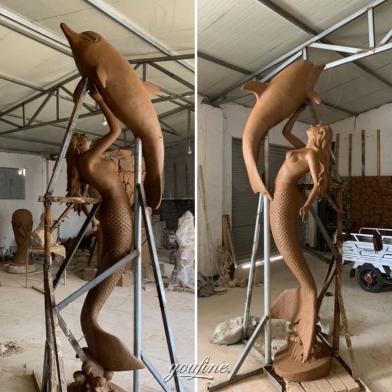 large mermaid garden statue clay model