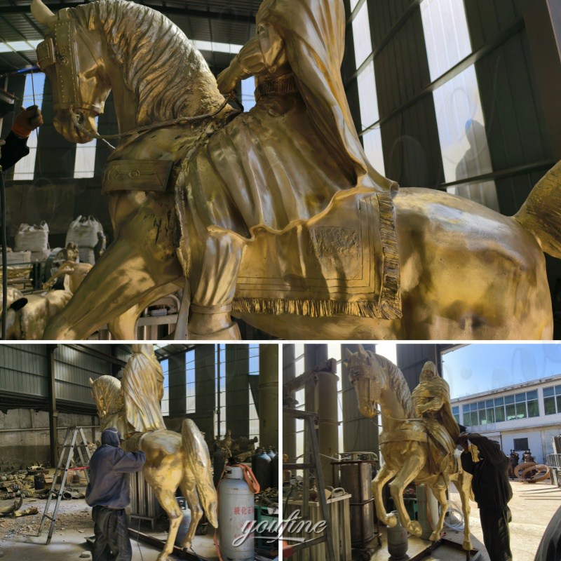 man on horse sculpture polishing