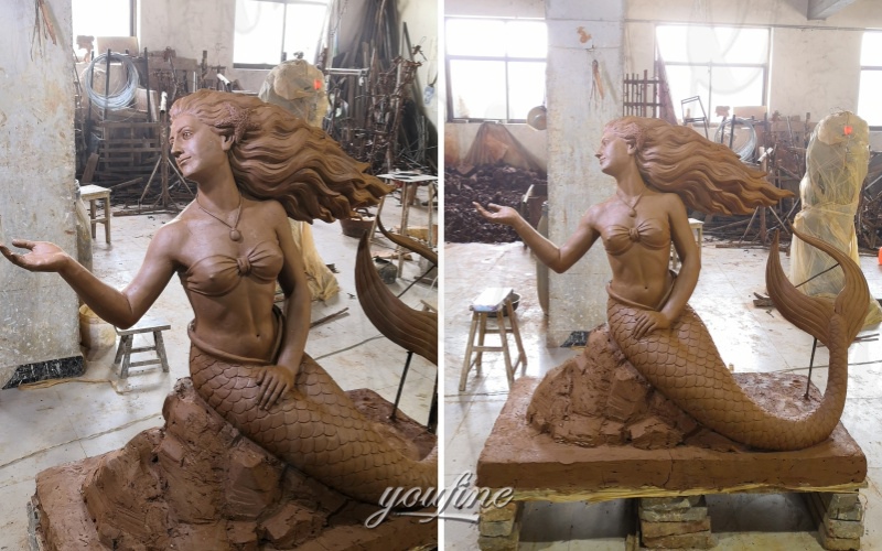 poolside mermaid statue clay model