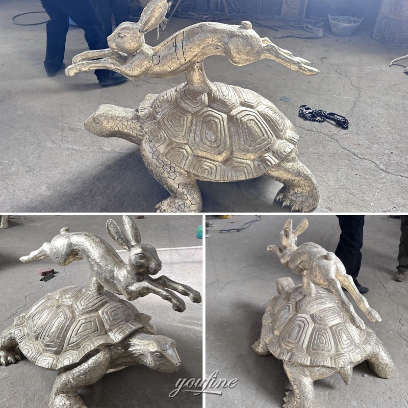 rabbit and turtle racing statue afetr welding