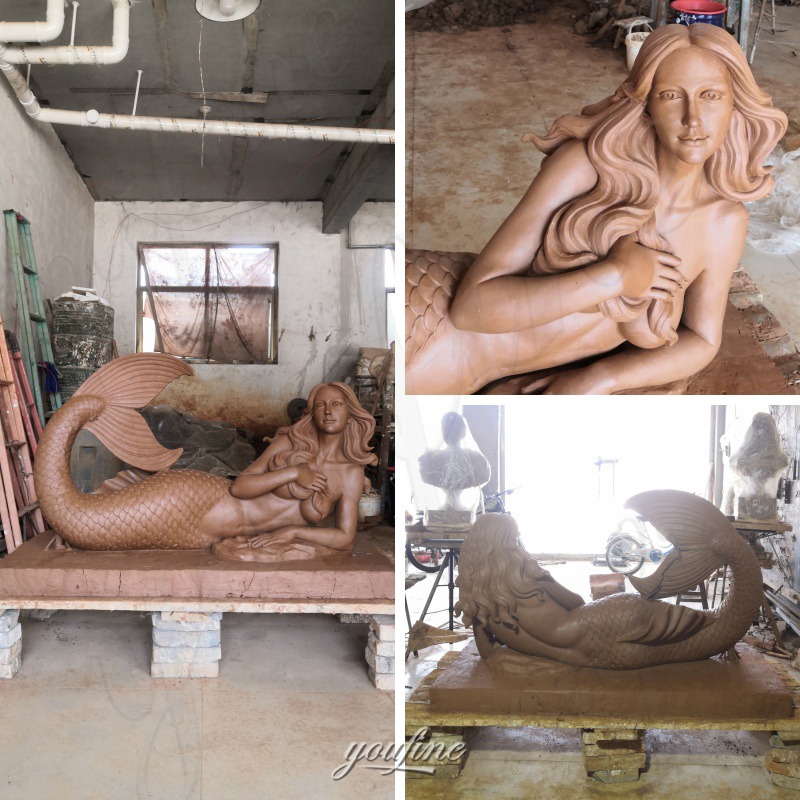 reclining mermaid statue clay model