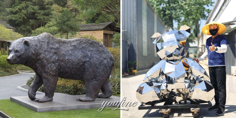 Bronze Life Size Bear Statue and Geometric Bear Sculpture