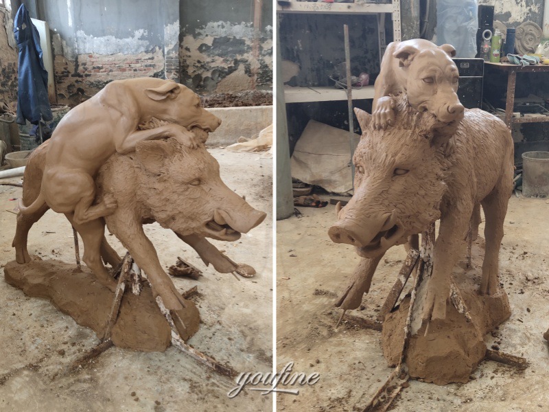 boar and dog statue clay model