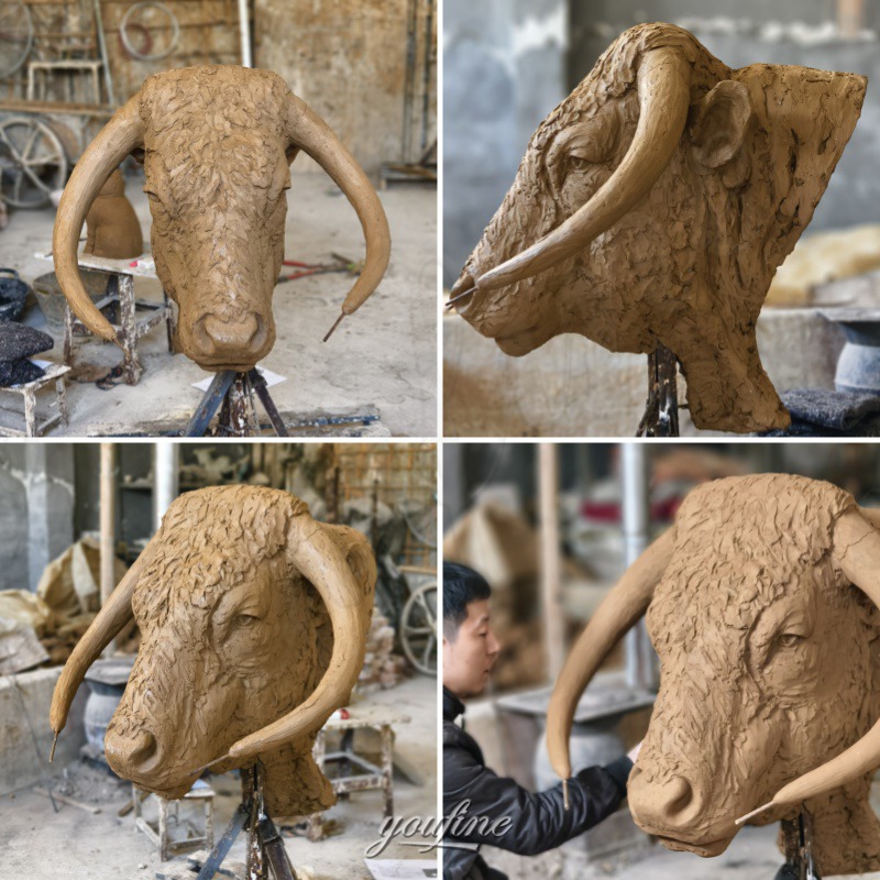 bull bust sculpture clay model