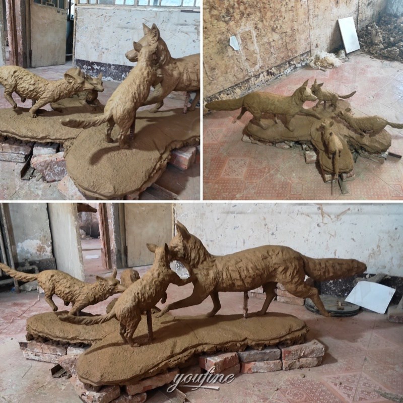 fox garden statue clay model