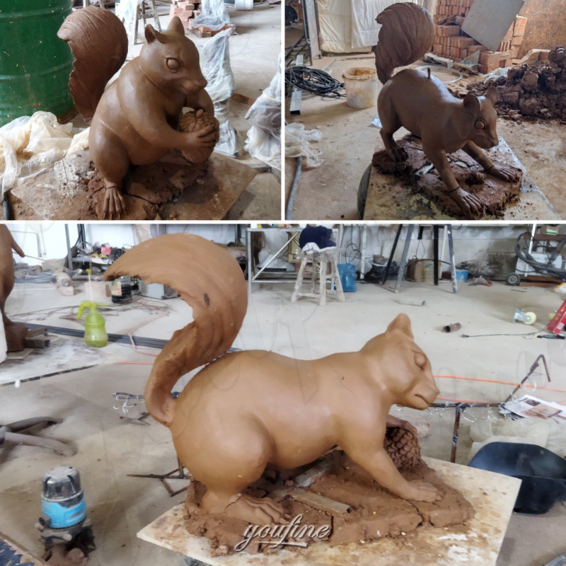 garden statue squirrel clay model