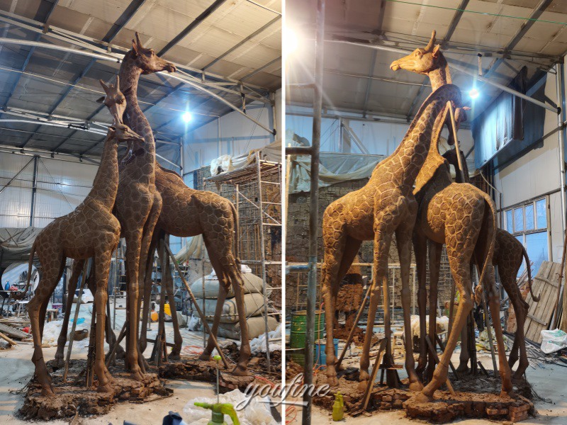 giraffe family sculpture clay model
