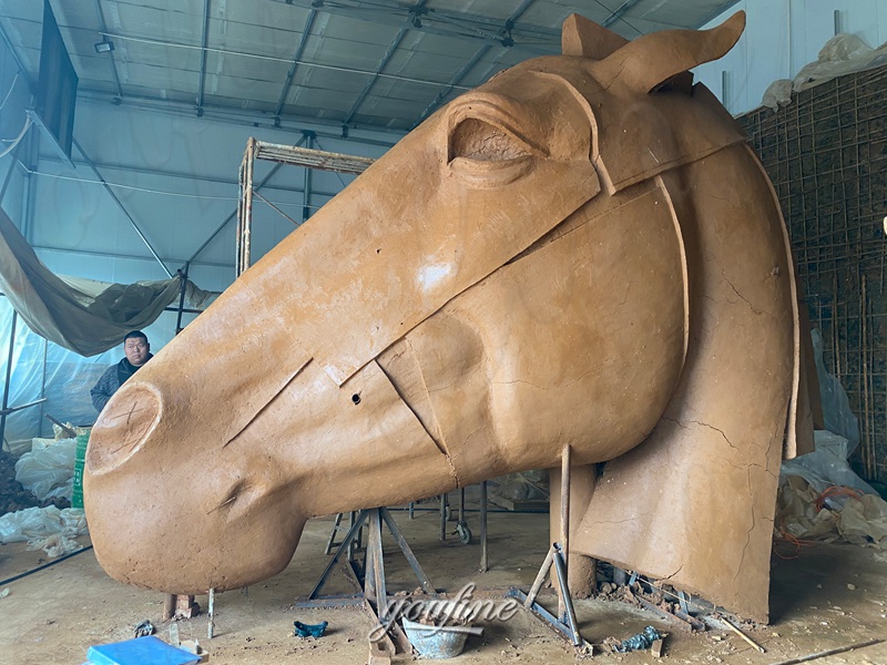 large horse head sculpture clay model