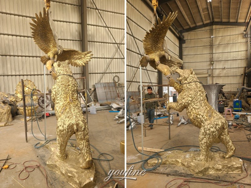 large outdoor bear sculpture after polishing
