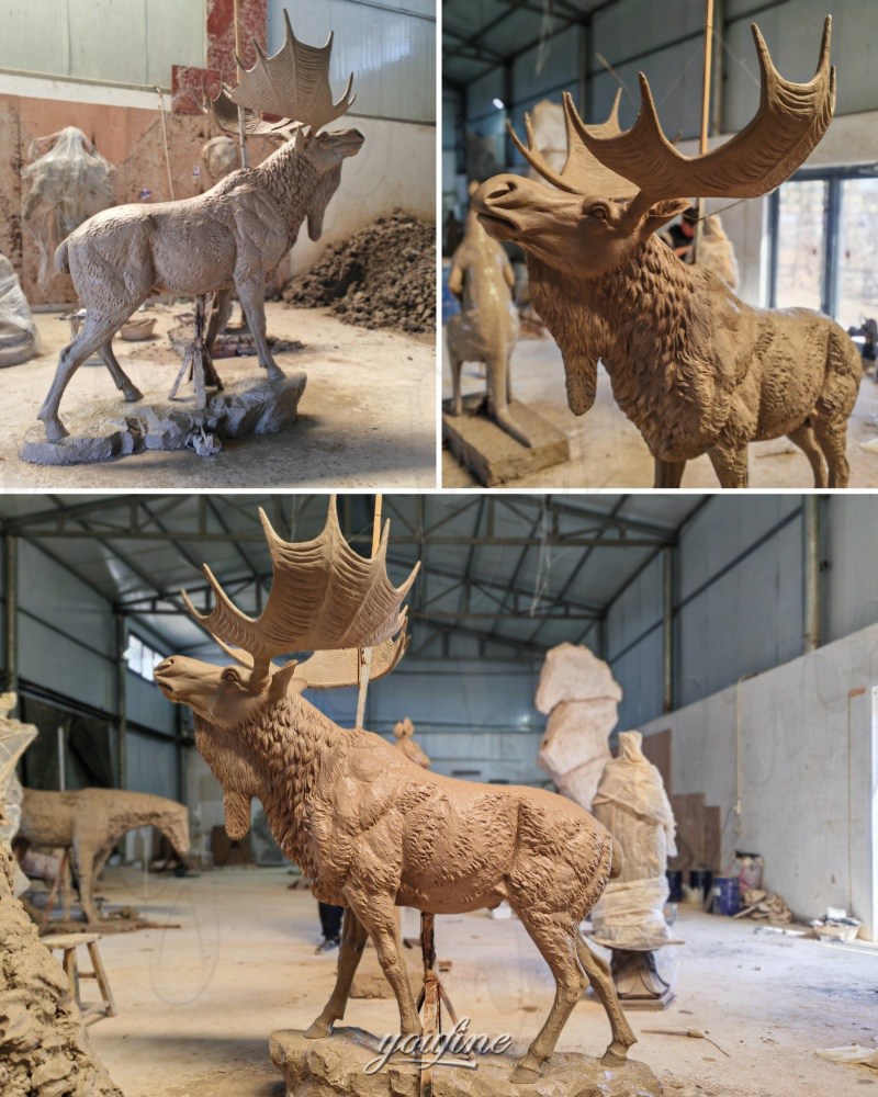 large outdoor moose statue clay model