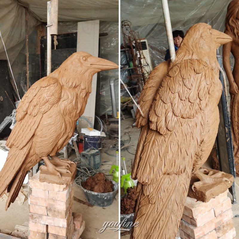large raven sculpture clay model