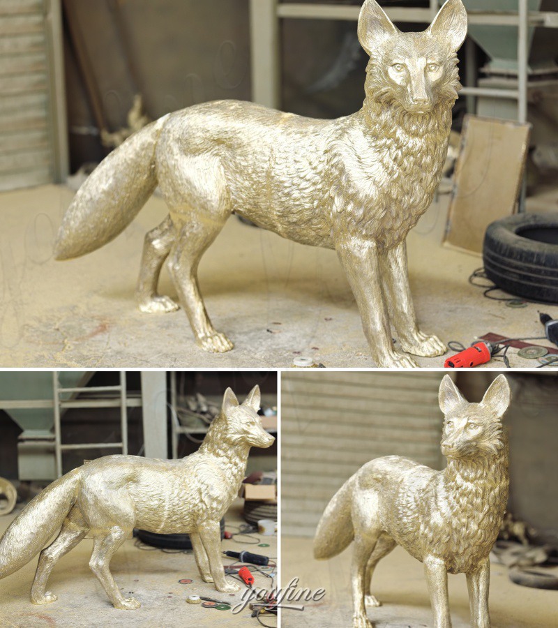 outdoor fox garden statue after welding and polishing