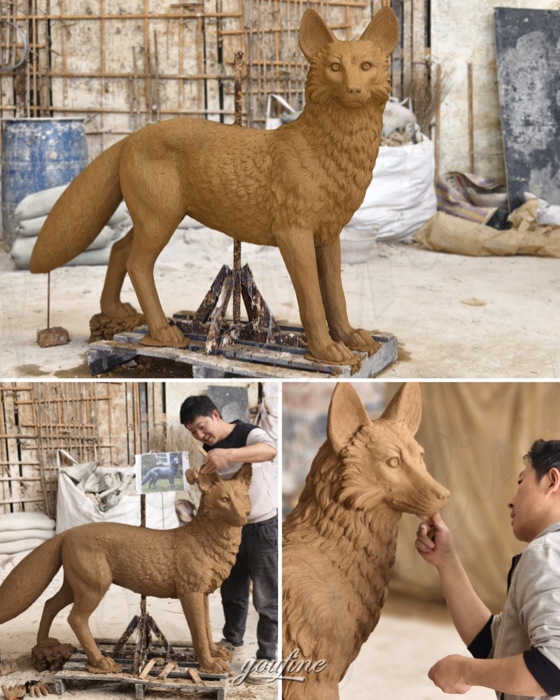 outdoor fox sculpture clay model