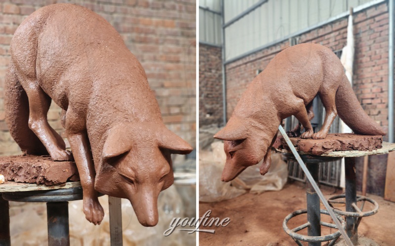 prowling fox garden ornament clay model