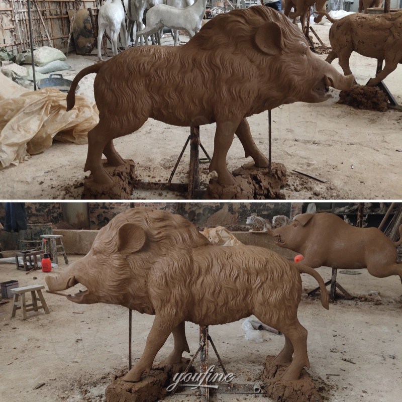 wild boar garden ornament clay model