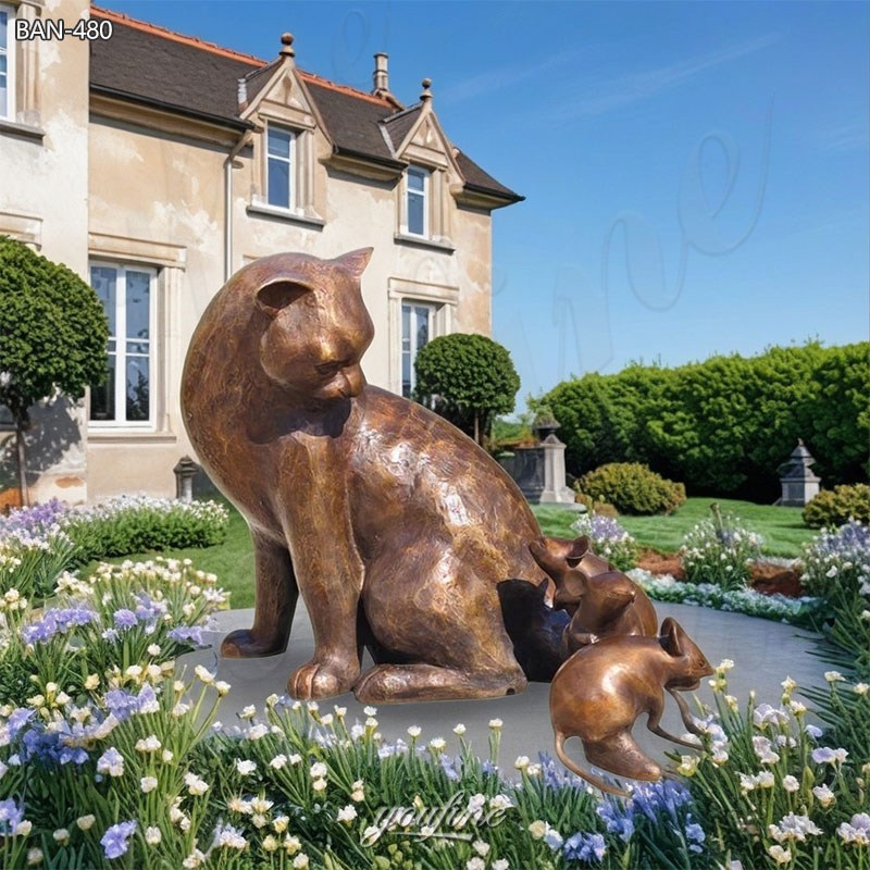 bronze cat and mouse sculpture