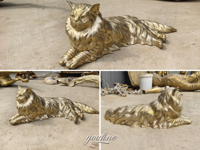 bronze cat garden statue after polishing