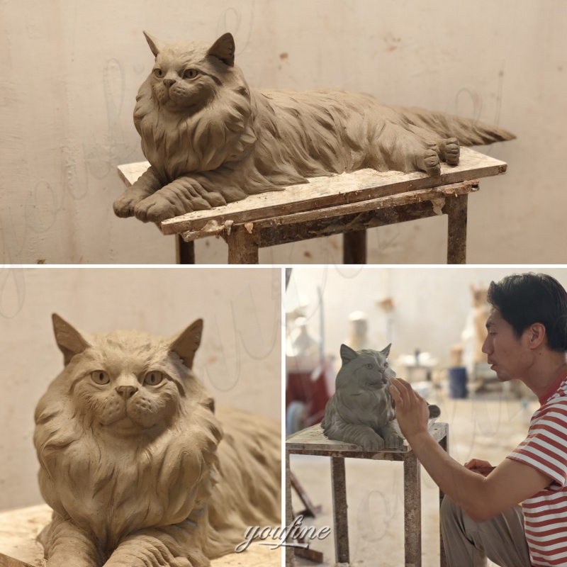 bronze cat garden statue clay model