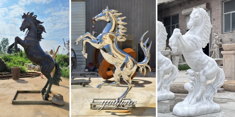 Different Material of Rearing Horse Sculpture