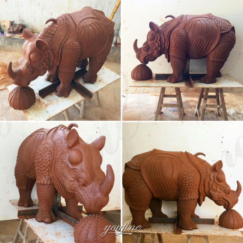 brass rhino statue clay model