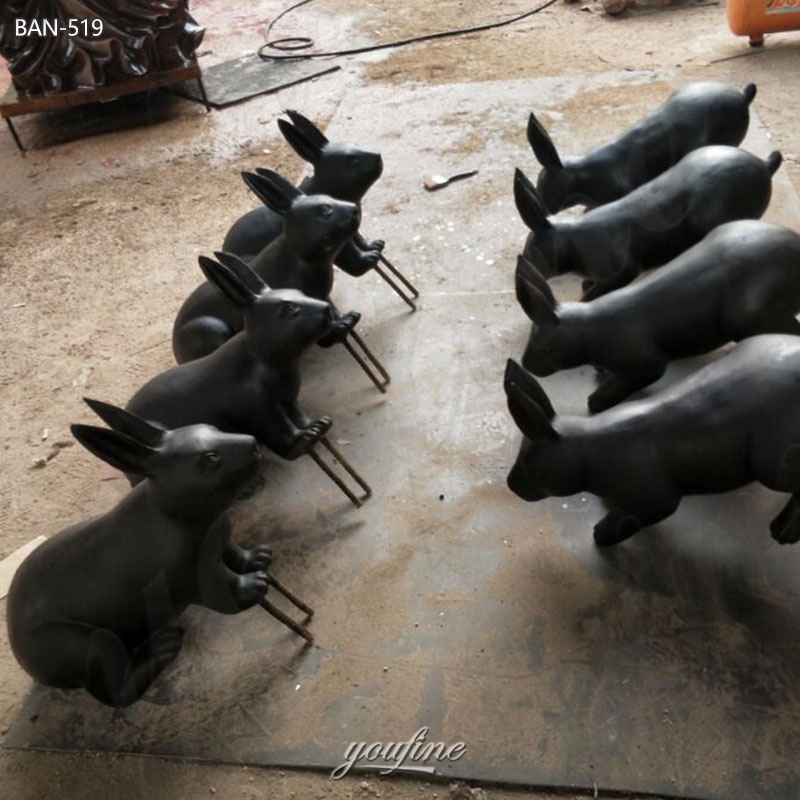 bronze rabbit yard statues