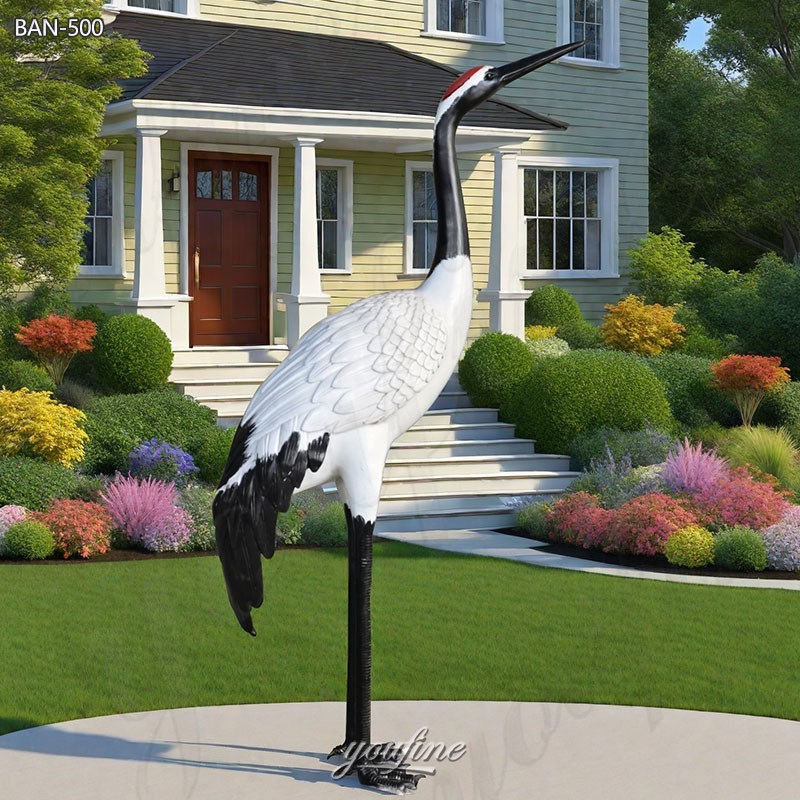 bronze white crane statue