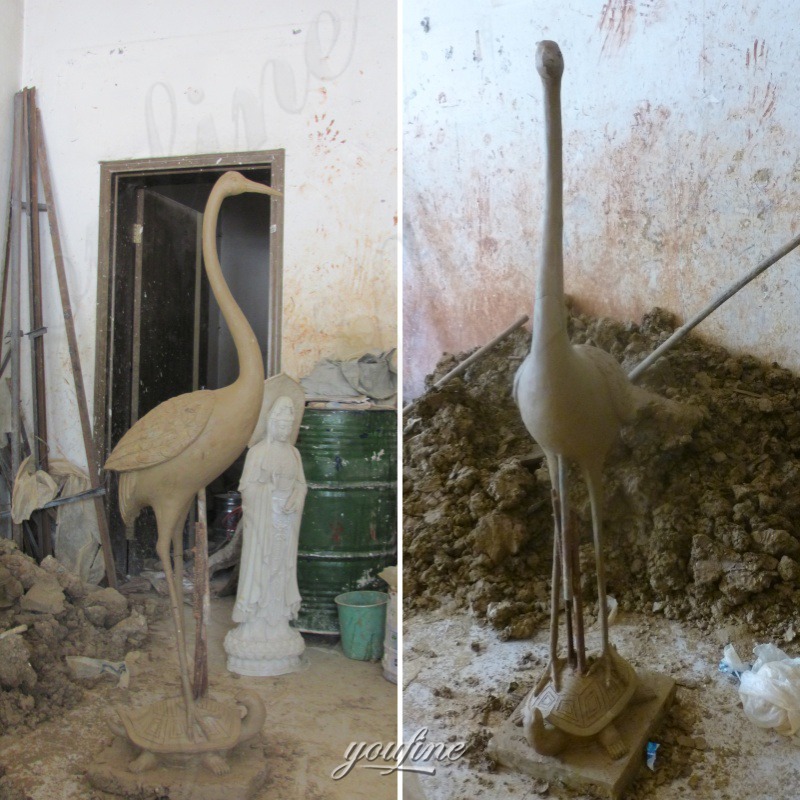crane statues for home clay model