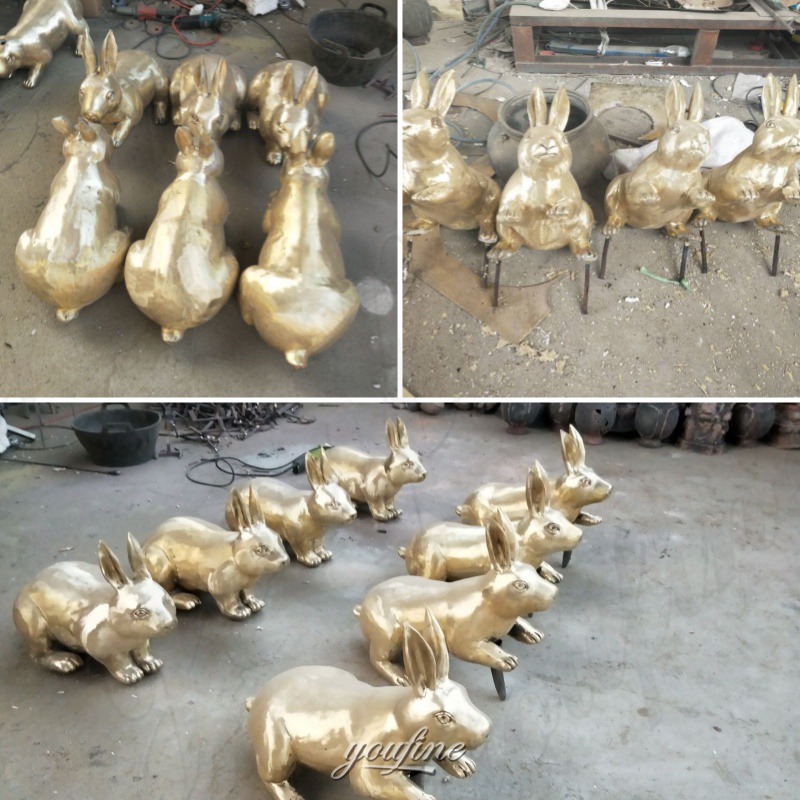 rabbit yard sculpture before patina