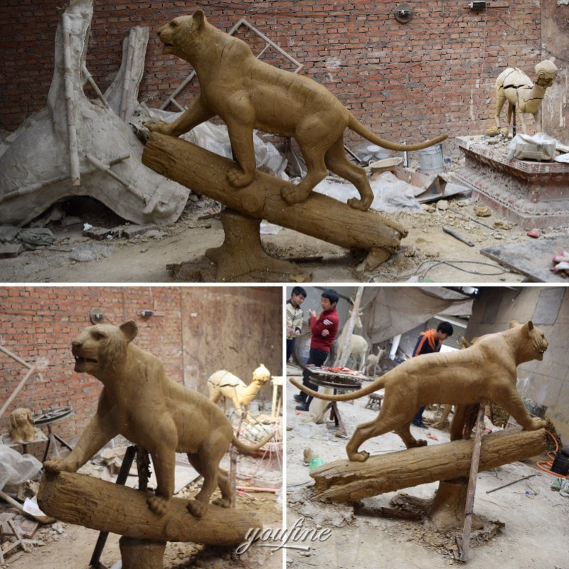 tiger standing on trunk sculpture clay model