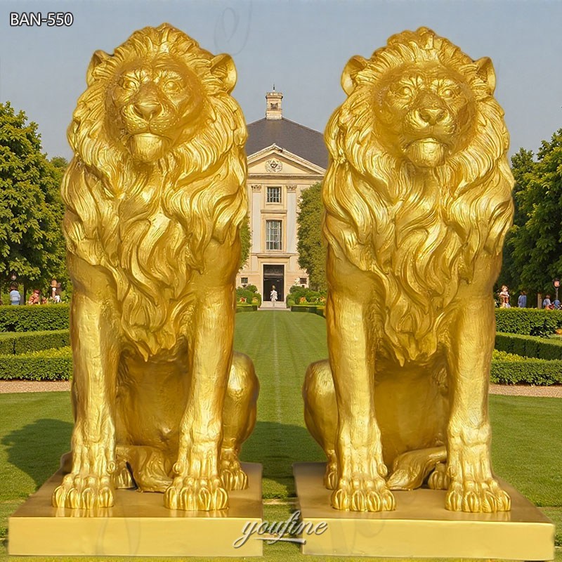 bronze gold lion statues