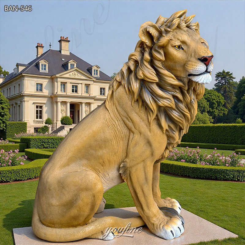 bronze lion yard sculpture