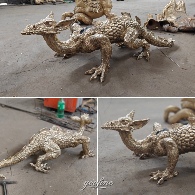 large bronze dragon statue before patina