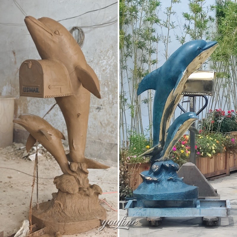 Clay Model & Finished Dolphin Mailbox