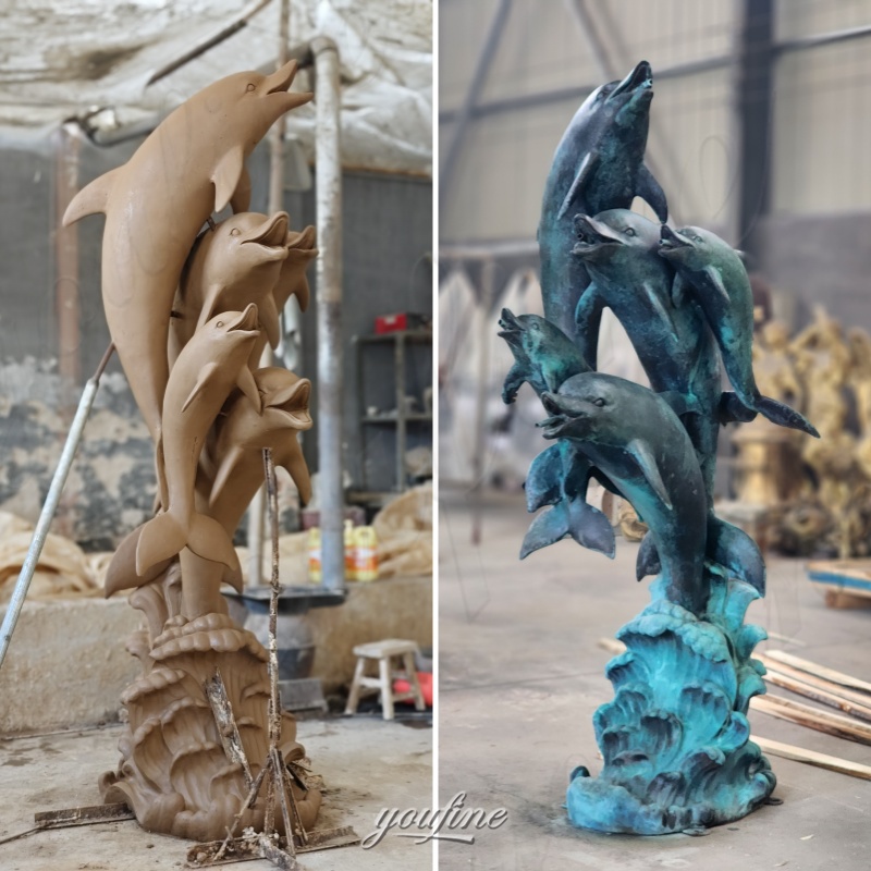 Clay Model & Finished Dolphin fountain