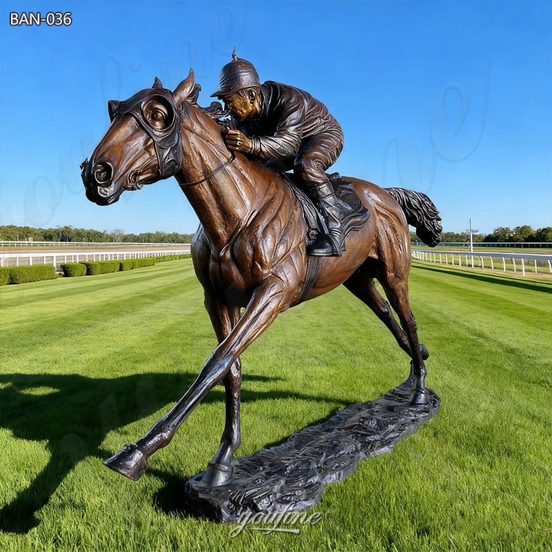 bronze horse and jockey statue