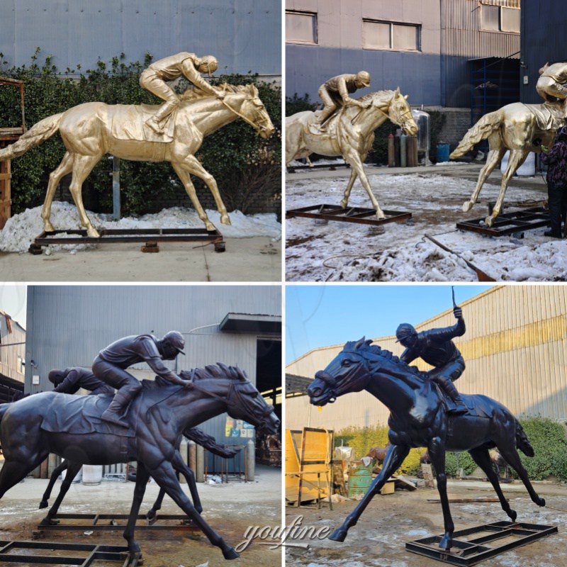 bronze horse racing statues in foundry
