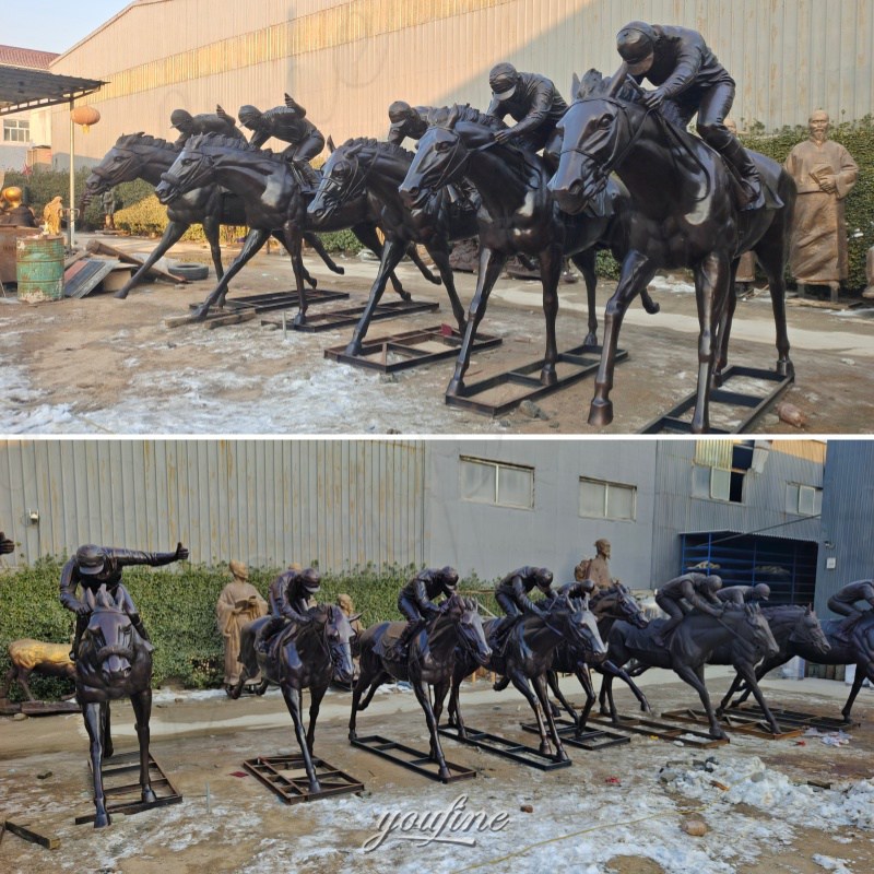 finished bronze horse racing statues