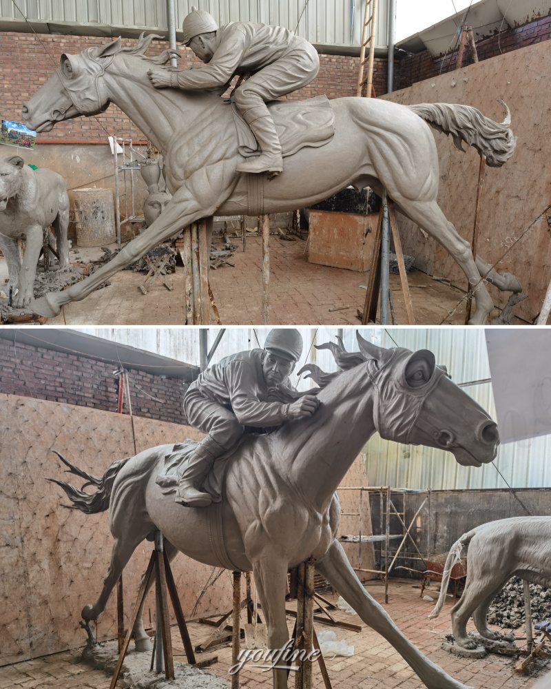 horse and jockey statue clay model
