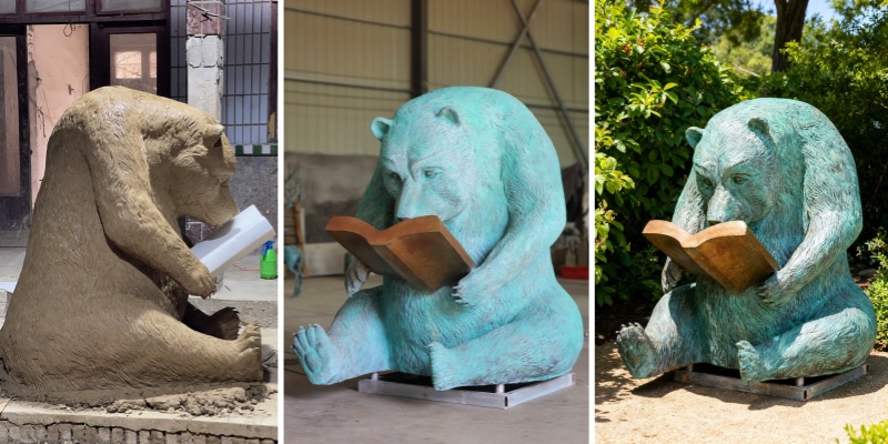 reading bear statue