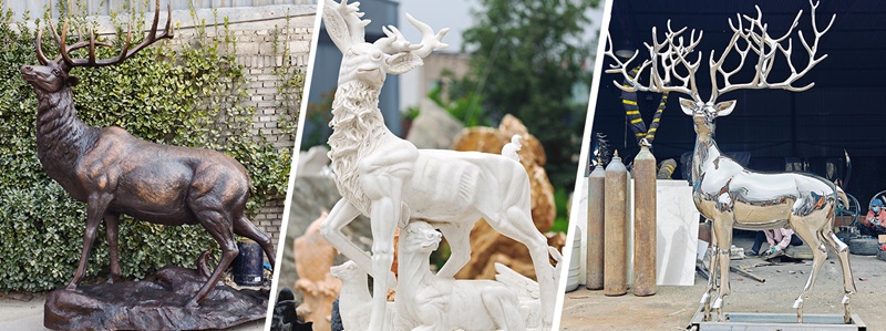 Bronze-Deer-&-Marble-Deer-&-Stainless-Steel-Deer