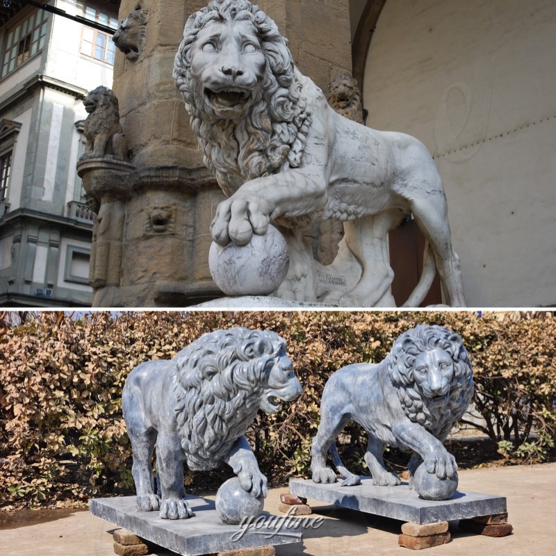 Medici Lion Statue & Bronze Lion Statue with Ball Statue